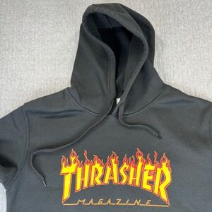 Vintage Thrasher Magazine‎ Flame Logo Black small Hoodie Sweatshirt Mens Skater